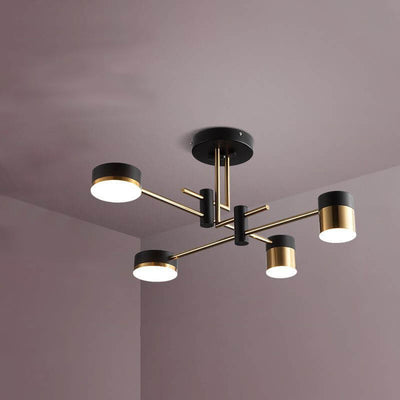 Modern Minimalist Black Gold Balanced 4-8 Light Semi-Flush Mount Light