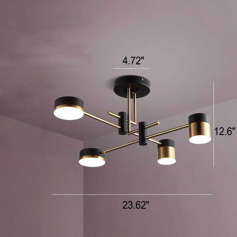 Modern Minimalist Black Gold Balanced 4-8 Light Semi-Flush Mount Light