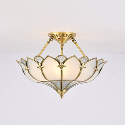 European-style Light Luxury All-copper Glass 4/6-Light Semi-Flush Mount Light