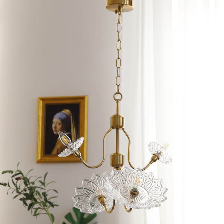Lámpara de Araña de Vidrio con Mariposa y Flores Vintage Francesas de 4/6 Luces 