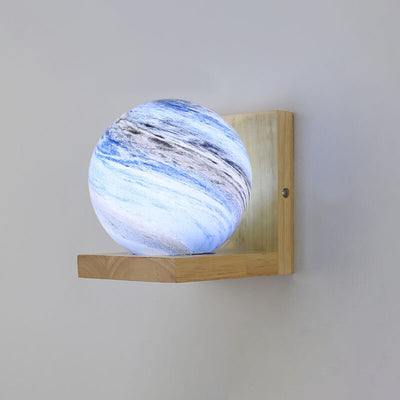 Nordic Creative Planet Glass Wood 1-Light Wall Sconce Lamp