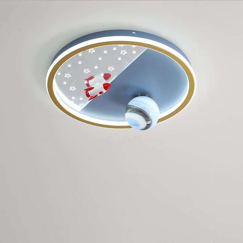 Plafonnier LED pour enfants avec fusée dessinée, planète ronde en fer créatif 