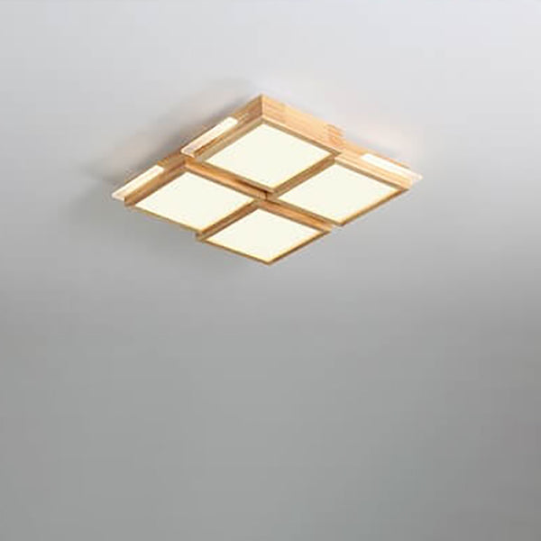 Nordic Simple Solid Wood Square LED Flush Mount Light