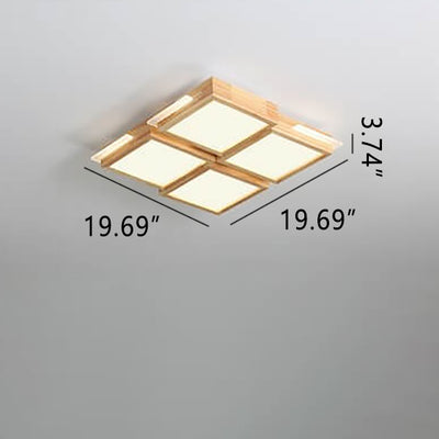 Nordic Simple Solid Wood Square LED Flush Mount Light