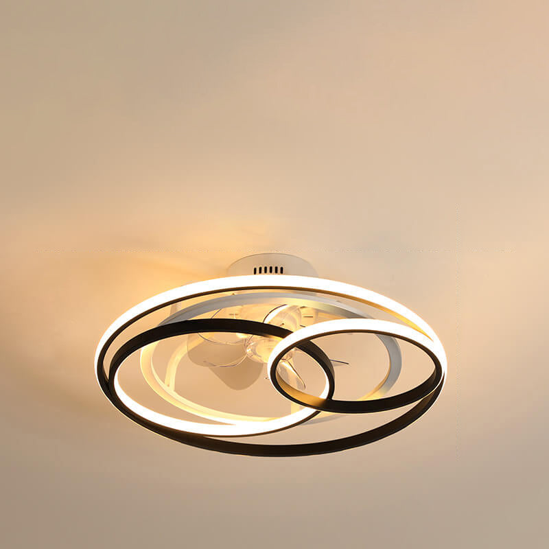 تصميم بسيط ومبتكر لحلقتين متداخلتين مع مروحة سقف بإضاءة LED 