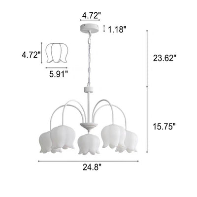 French Cream White Bellflower Acrylic 5/6/8 Light Chandelier
