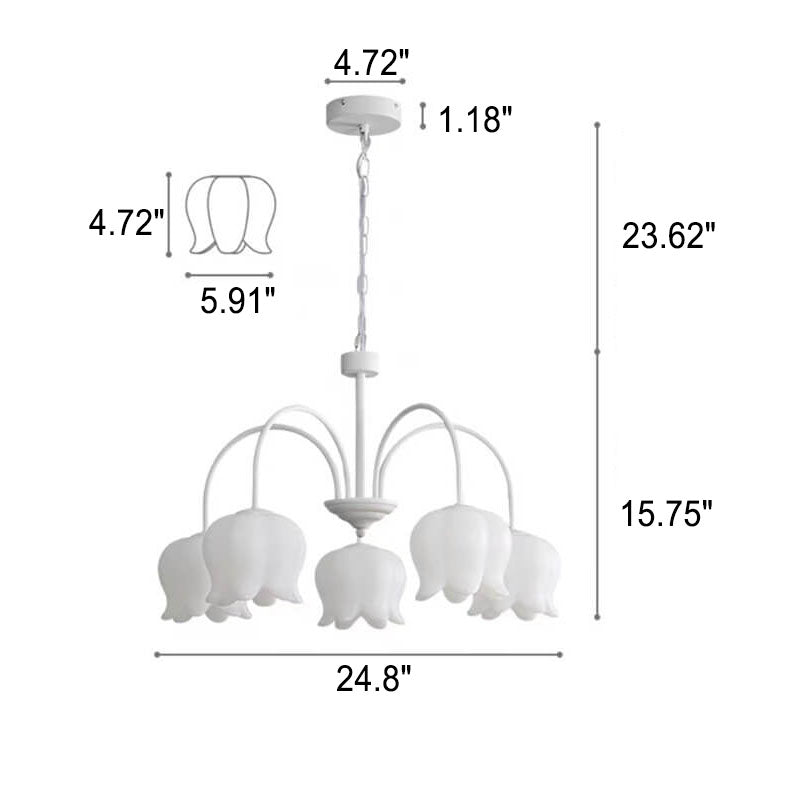 French Cream White Bellflower Acrylic 5/6/8 Light Chandelier