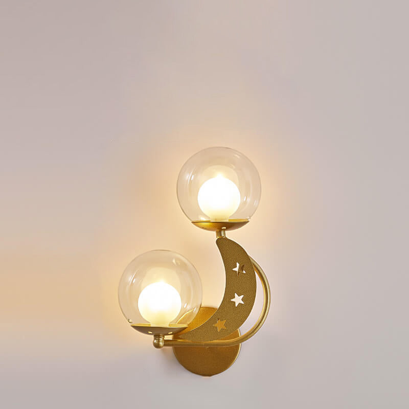 Nordischer kreativer Glaskugel-Lampenschirm-Mond-Stern-Dekorationsentwurf 2-Licht-Wandleuchte-Lampe 