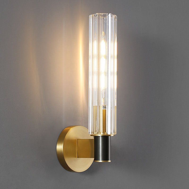 Moderne luxuriöse Zylinder-Wandleuchte aus Kupfer und Glas mit 1/2-flammigem Licht für das Schlafzimmer 