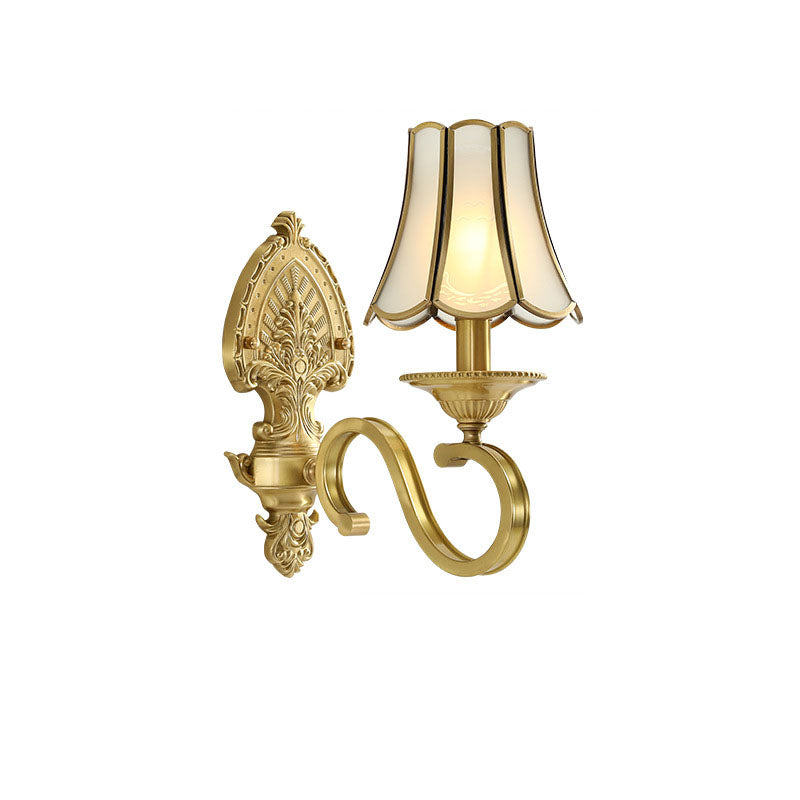 European Light Luxury Vintage All Brass Glass 1/2-Light Wall Sconce Lamp