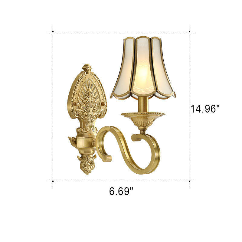 European Light Luxury Vintage All Brass Glass 1/2-Light Wall Sconce Lamp