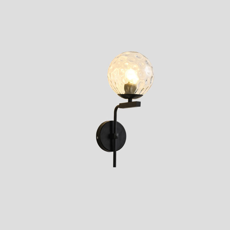 Contemporary Nordic Round Glass Iron Right Angle Arm 1-Light Wall Sconce Lamp For Bedroom