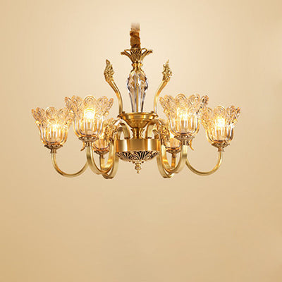 Cadre doré traditionnel français Finition cadre floral Abat-jour en verre Lustre 6/8 lumières pour salon 
