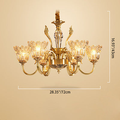 Cadre doré traditionnel français Finition cadre floral Abat-jour en verre Lustre 6/8 lumières pour salon 