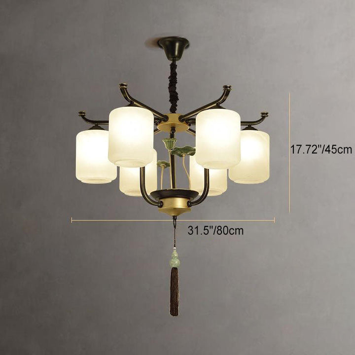 Traditioneller chinesischer Eisenrahmen Zylinder Glasschirm 6/8/10/12-Licht Kronleuchter für Wohnzimmer 