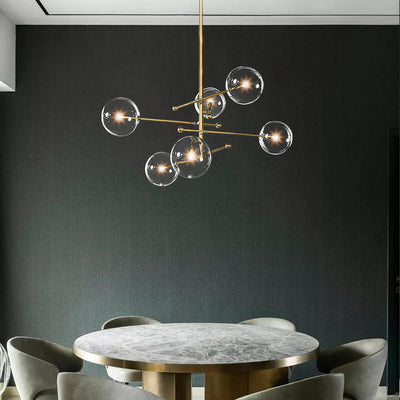 Modern Minimalist Ball Strip Metal Glass 6/8 Light Chandelier For Living Room