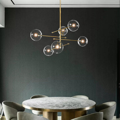 Modern Minimalist Ball Strip Metal Glass 6/8 Light Chandelier For Living Room
