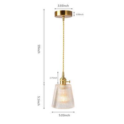 Japanese Vintage Brass Glass 1-Light Pendant Light