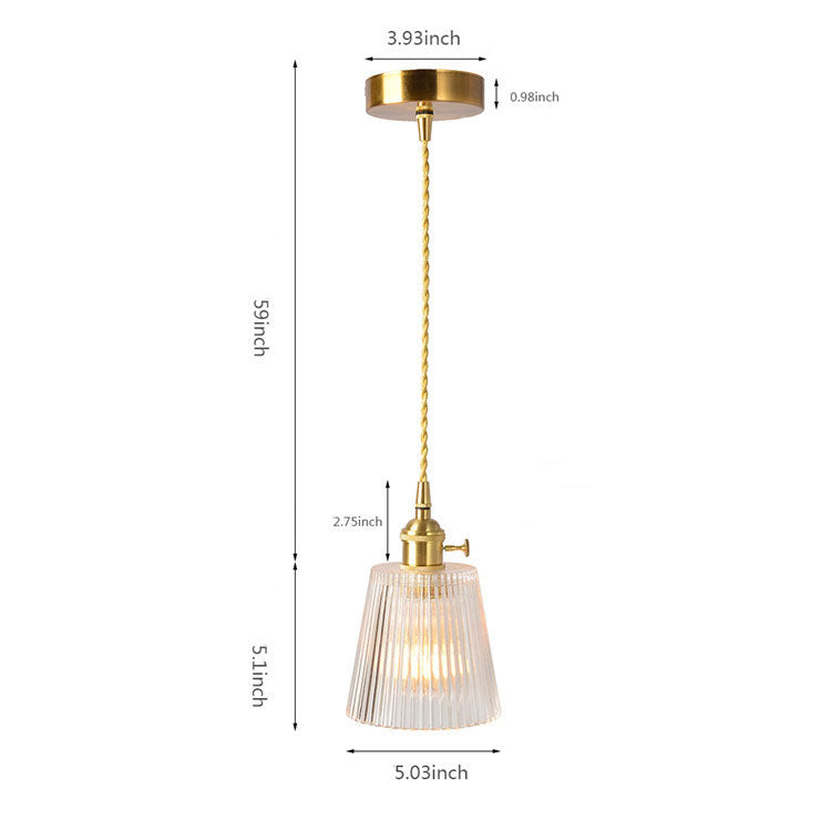 Japanese Vintage Brass Glass 1-Light Pendant Light