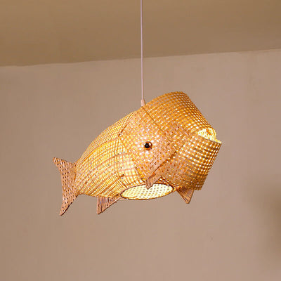 Chinesische Retro-Bambus-Weberei Fischform 1-Licht Pendelleuchte 