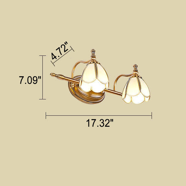 European Retro Light Luxury Iron Copper Glass LED Vanity Light Wall Sconce Lamp