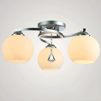 Moderner Mid-Century Aluminiumrahmen Glaskugelschirm 3/5-Licht Kronleuchter für Wohnzimmer 
