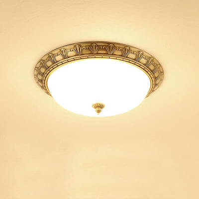 Modern Imitation Marble All Copper Circular 1-Light Flush Mount Ceiling Light