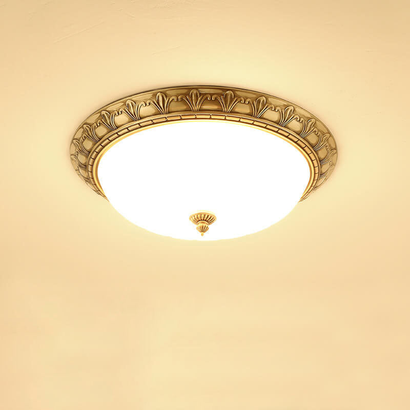 Modern Imitation Marble All Copper Circular 1-Light Flush Mount Ceiling Light