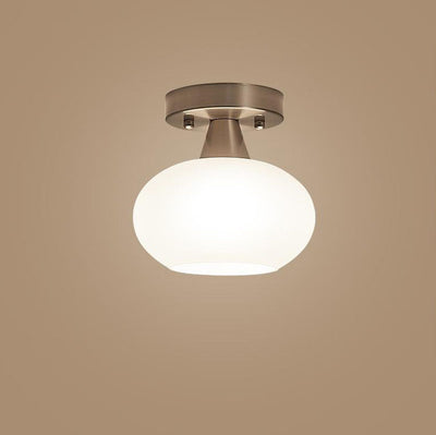Modern Minimal Round Iron Glass 1-Light Semi-Flush Mount Light