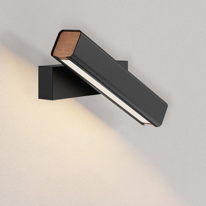 Applique murale LED rotative moderne minimaliste rectangulaire en aluminium et bois de fer 