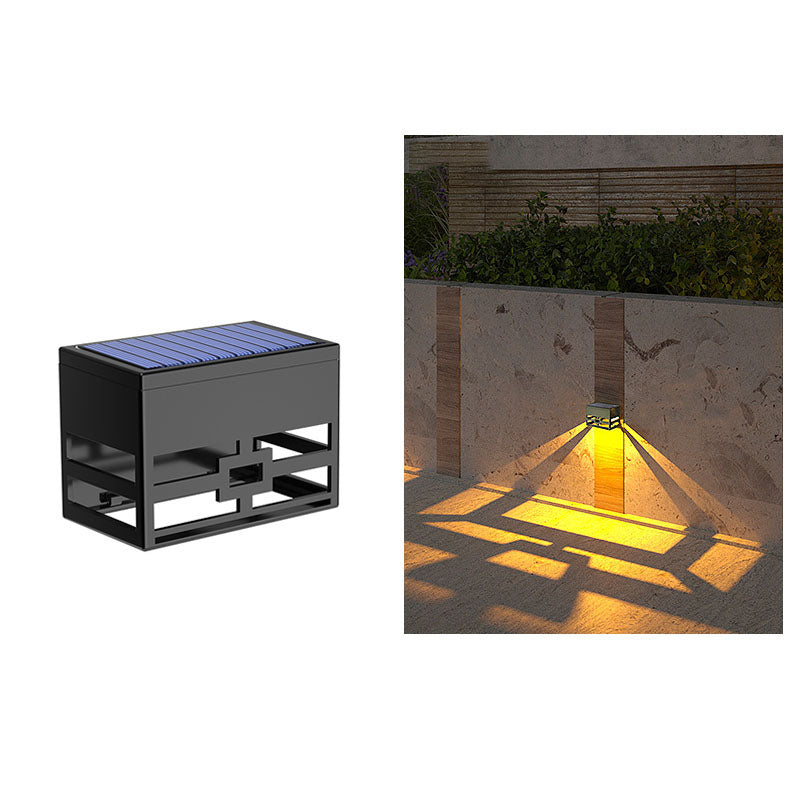 Moderne minimalistische quadratische Solar-LED-Zaun-Wandleuchte aus ABS im Skelett-Design für den Außenbereich 