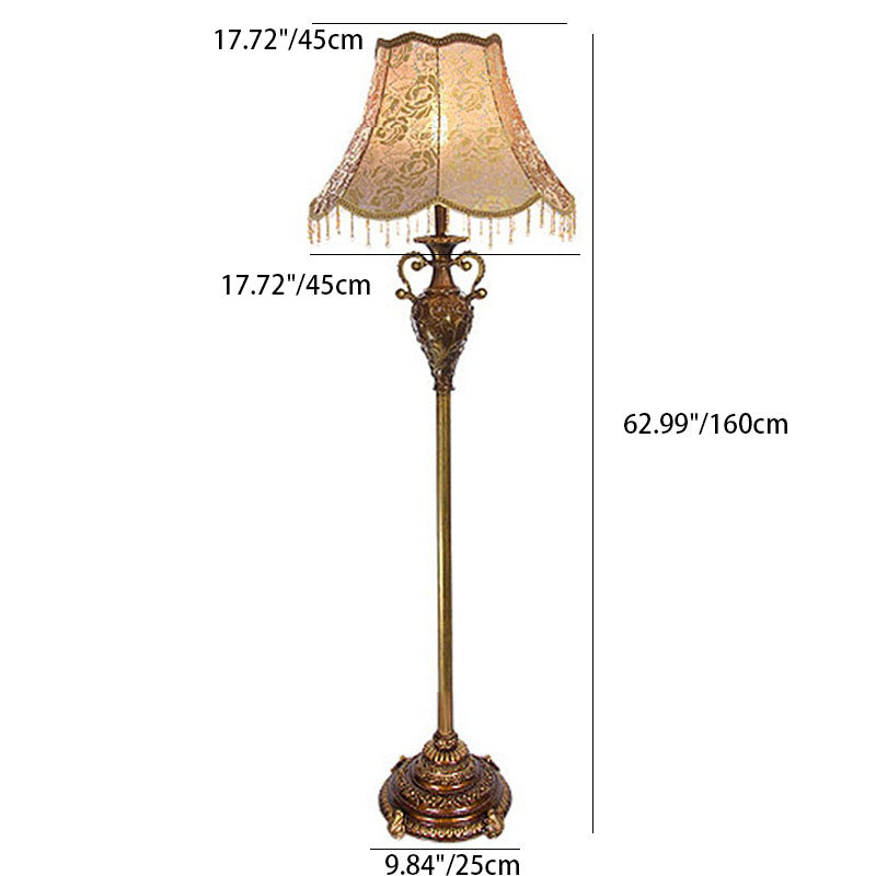 Traditional European Floral Cylinder Resin Fabric 1-Light Standing Floor Lamp For Bedroom
