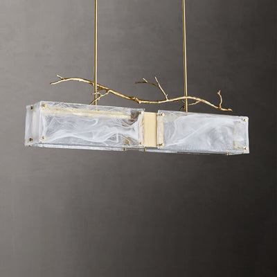 Nordic Light Luxury Rectangular All Brass Glass LED Island Light Chandelier