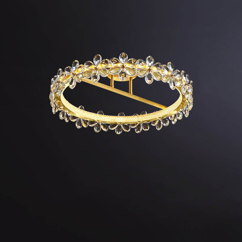 Moderne Luxus Kristall Blütenblatt Ring LED Deckenleuchte in halber Einbauhöhe 
