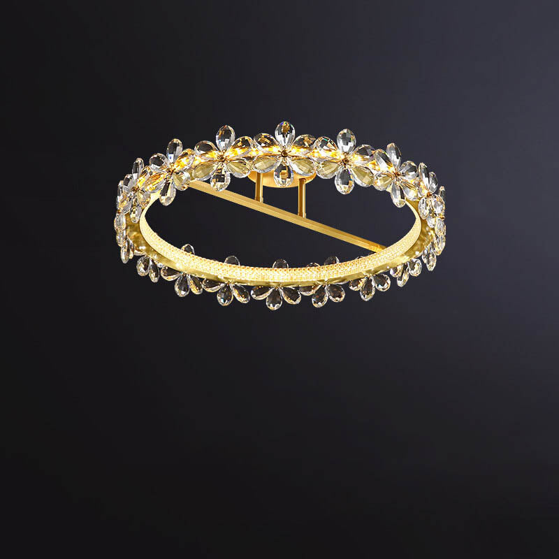 Modern Luxury Crystal Petal Ring LED Semi-Flush Mount Ceiling Light