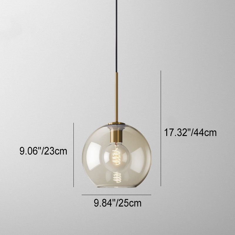 Nordic Minimalist Cognac Glass Round Geometric Jar 1-Light Pendant Light