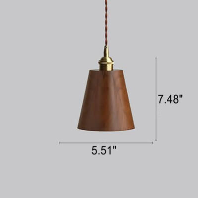 Japanese Vintage Walnut Brass Dome 1-Light Pendant Light