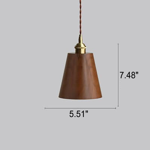 Japanese Vintage Walnut Brass Dome 1-Light Pendant Light