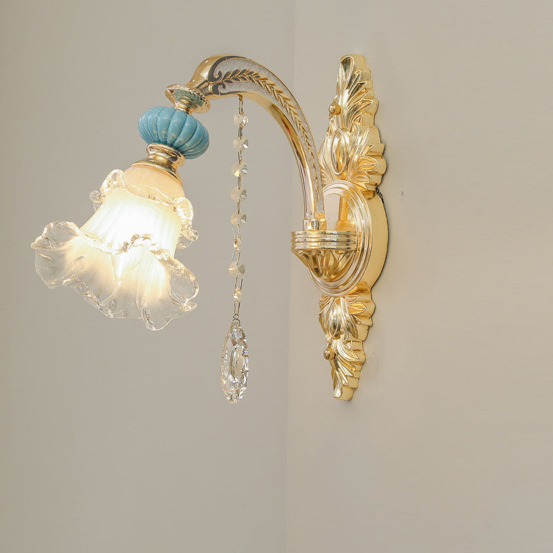 Applique Murale Traditionnelle Européenne en Céramique en Alliage de Verre à 1/2 Lumière pour Chambre 