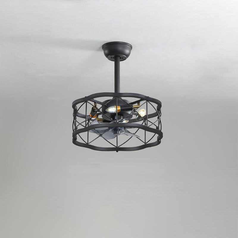 Industrial Minimalist Copper Iron Round Square 4-Light Semi-Flush Mount Ceiling Fan Light