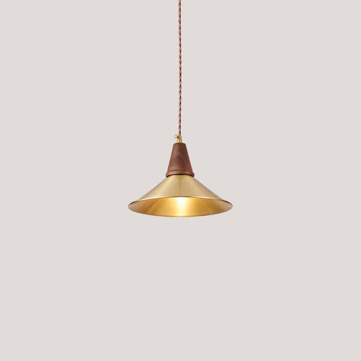 Traditionelle Vintage-Pendelleuchte aus Messing und Walnuss mit runder Kuppel und 1 Licht für das Wohnzimmer 