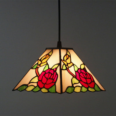 Vintage Glass Tiffany Flower Pattern Design 1-Light Pendant Light