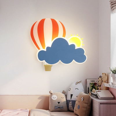 Contemporary Creative Kids Hot Air Balloon Clouds Iron Acrylic LED Wall Sconce Lamp For Bedroom