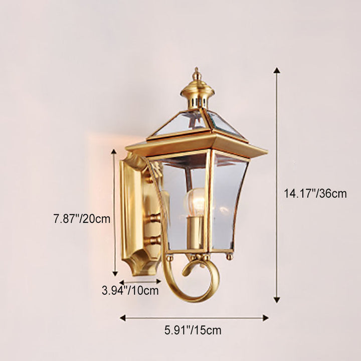 Europäischer Moderner Luxus Quadratischer Messing-Glas Wasserdichter 1-Licht Außenwandleuchte 