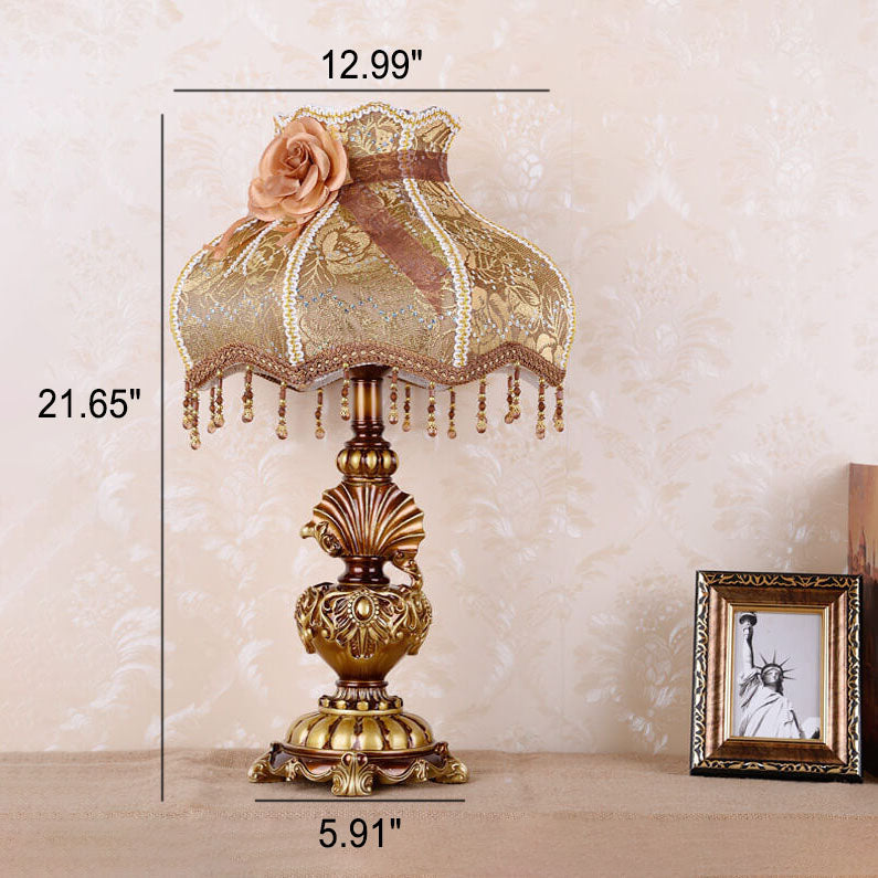 European Vintage Fabric Tassel Resin Court 1-Light Table Lamp