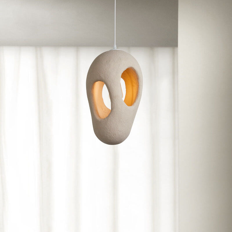 Japanische Pendelleuchte aus Wabi-Sabi-Harz mit geometrischem Kreis und 1 Leuchte 