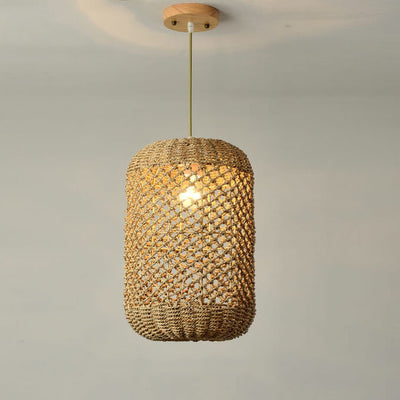 Vintage Straw Weaving Column 1-Light Pendant Light