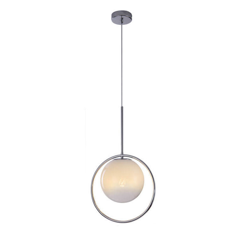 Modern Minimalist Gradient Iron Glass Orb Chrome Ring 1-Light Pendant Light for Living Room