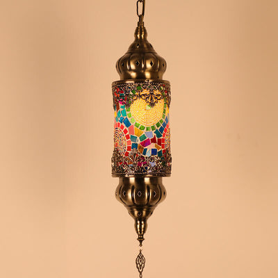 Vintage Southeast Asian Style Iron Glass 1-Light Pendant Light