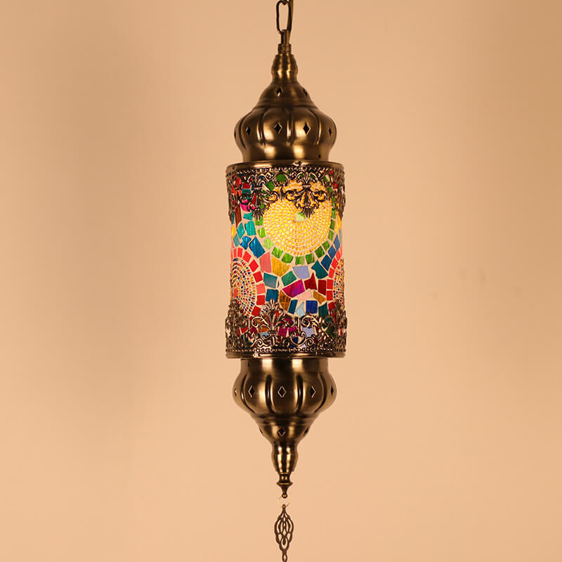 Vintage Southeast Asian Style Iron Glass 1-Light Pendant Light